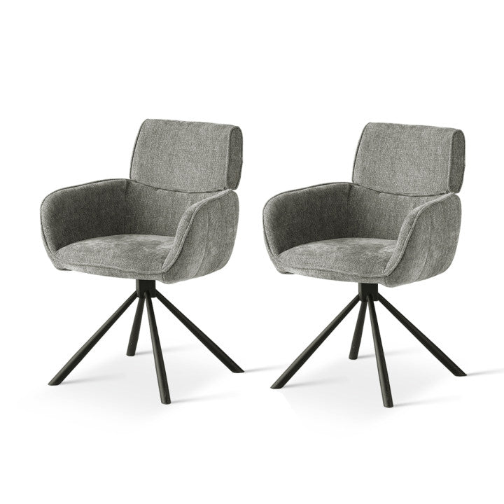Sedia da pranzo girevole Elara HDC233029 con braccioli, rivestita in chenille beige e base metallica dorata - rotazione 360° per massima libertà di movimento