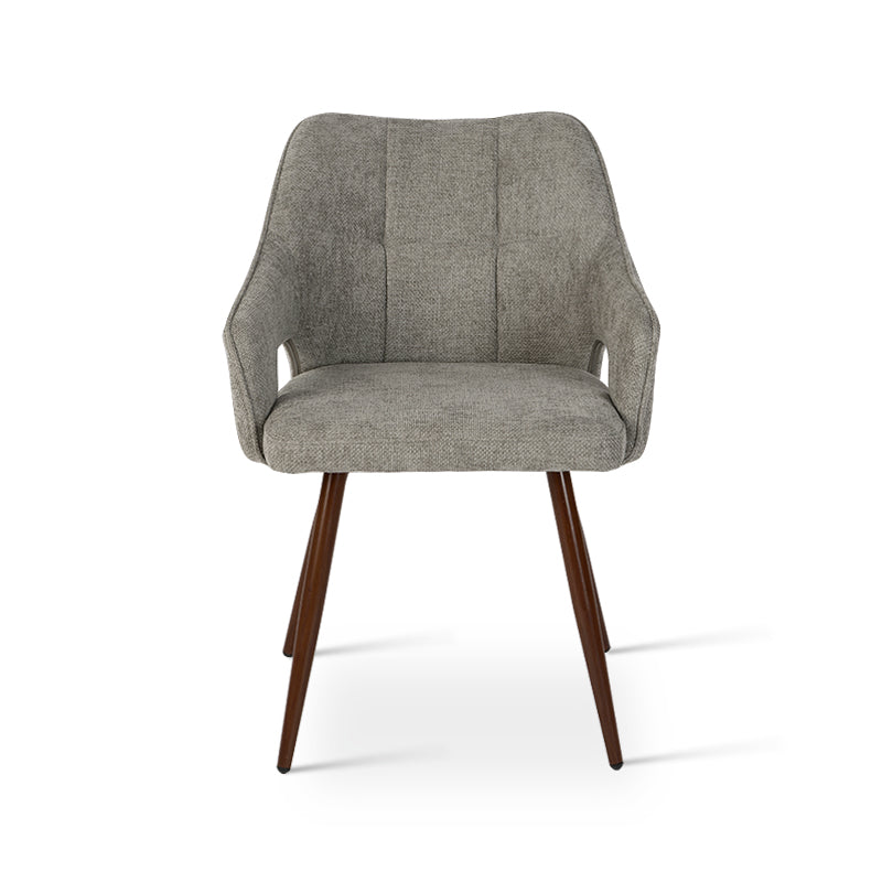Sedia da pranzo Sage OFCASA con braccioli in lino grigio e gambe in metallo effetto noce - design scandinavo moderno