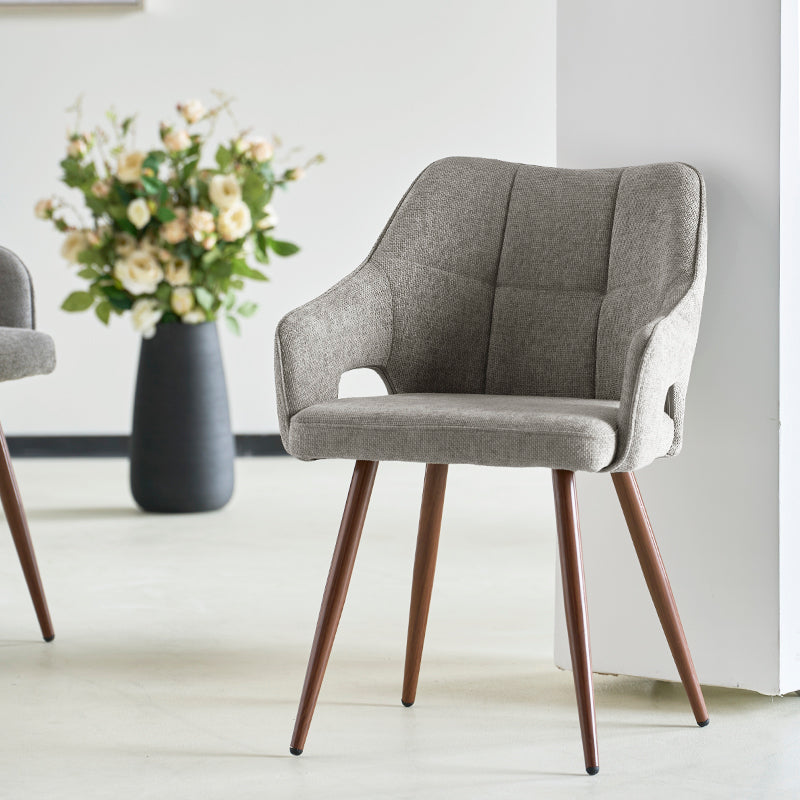 Sedia da pranzo Sage OFCASA con braccioli in lino grigio e gambe in metallo effetto noce - design scandinavo moderno