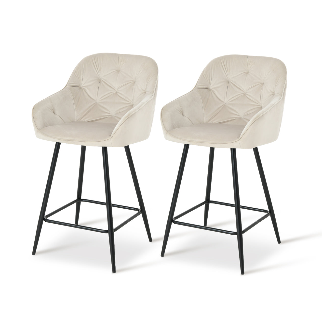 Coppia di sgabelli da bar alti Keaton in tessuto grigio con struttura in acciaio nero, perfetti per isole cucina moderne