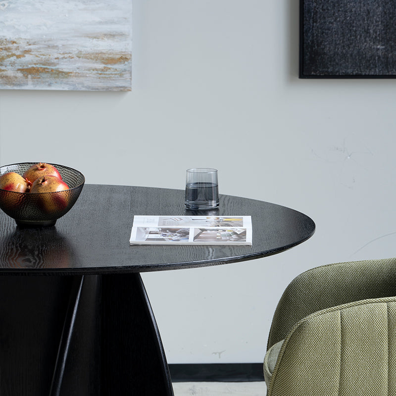 Tavolo rotondo OFCASA Gemma (120 cm) in nero lucido, con piano MDF antigraffio e base a colonna stabile - ideale per open space e cucine.