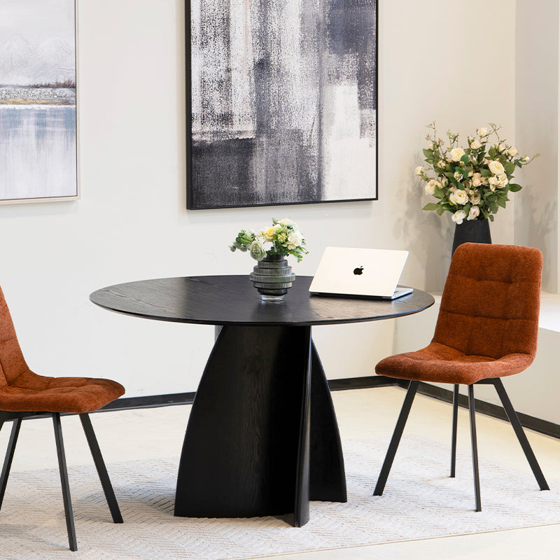 Tavolo rotondo OFCASA Gemma (120 cm) in nero lucido, con piano MDF antigraffio e base a colonna stabile - ideale per open space e cucine.
