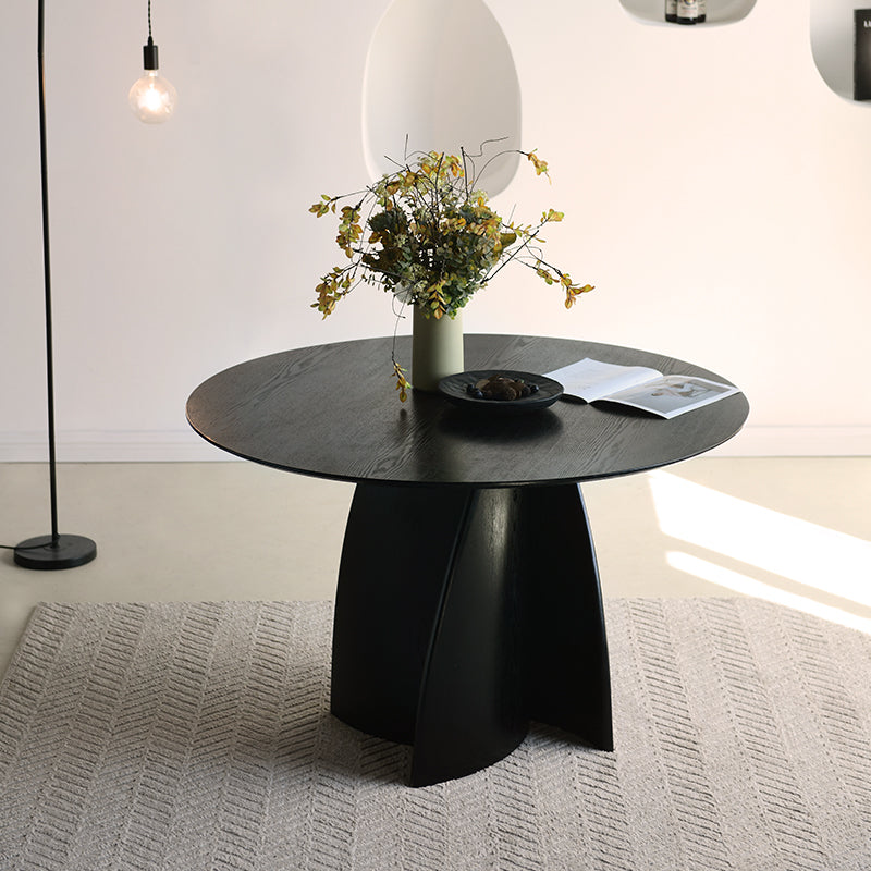 Tavolo rotondo OFCASA Gemma (120 cm) in nero lucido, con piano MDF antigraffio e base a colonna stabile - ideale per open space e cucine.