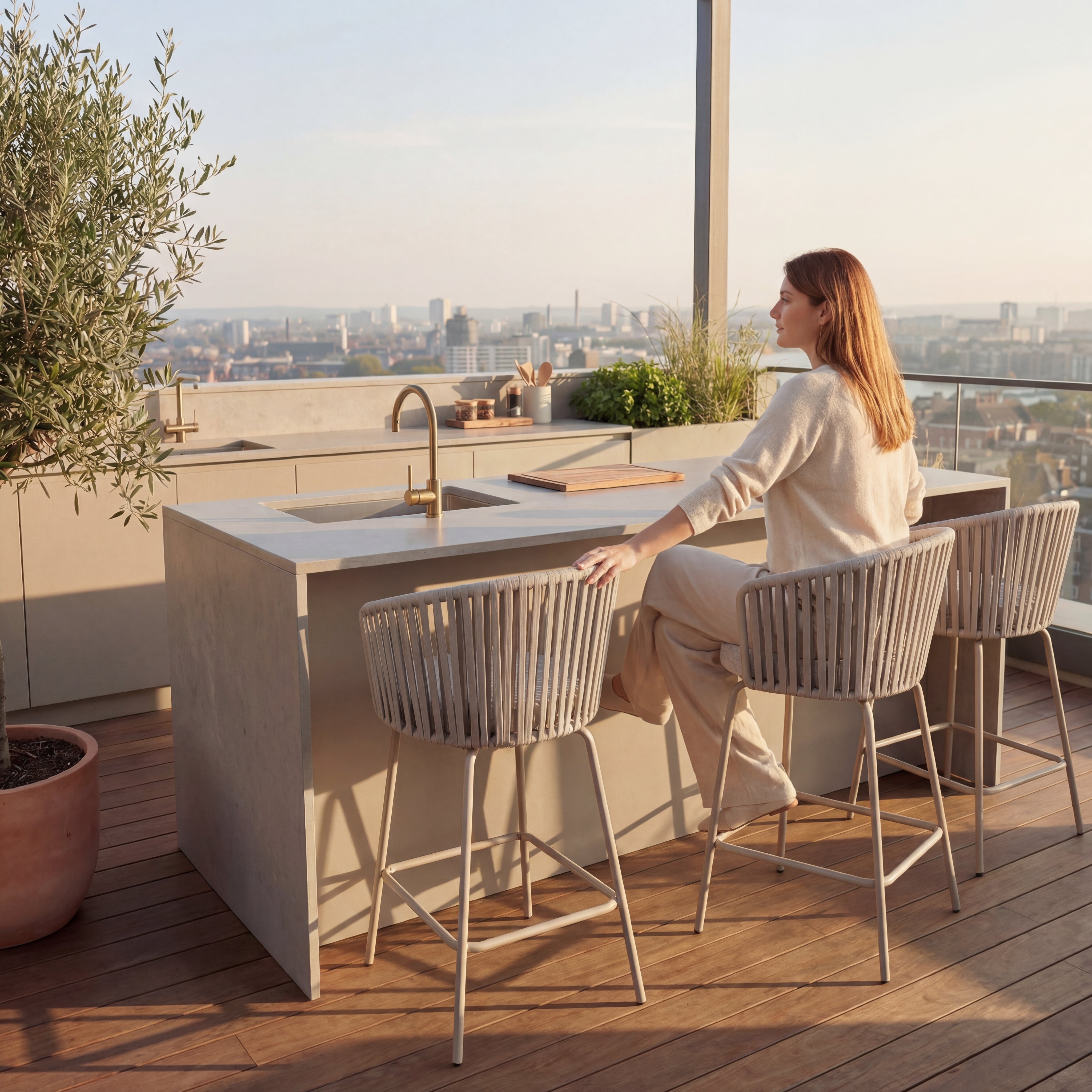 Sgabello da bar Louisa [Set da 2] [Tessuto effetto lino] [65 cm]