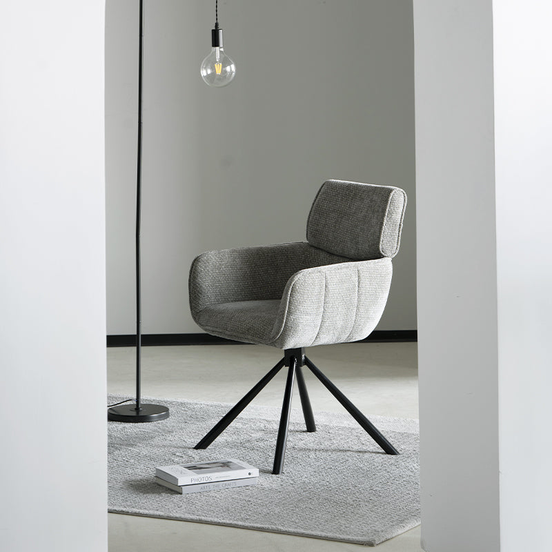 Sedia da pranzo girevole Elara HDC233029 con braccioli, rivestita in chenille beige e base metallica dorata - rotazione 360° per massima libertà di movimento