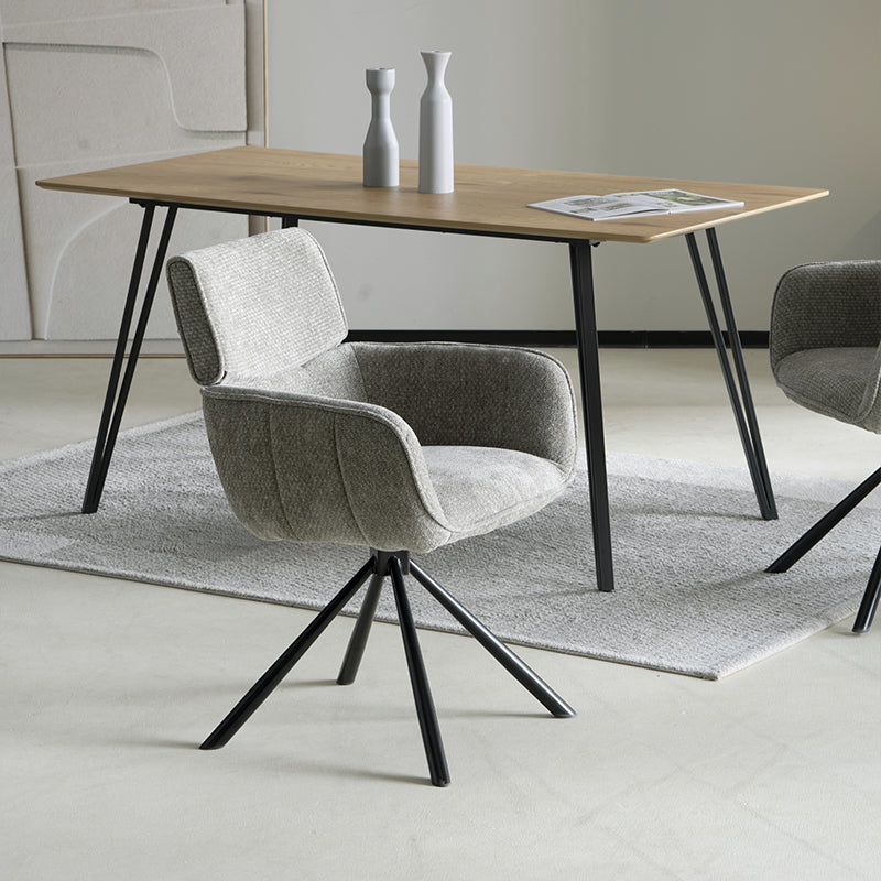 Sedia da pranzo girevole Elara HDC233029 con braccioli, rivestita in chenille beige e base metallica dorata - rotazione 360° per massima libertà di movimento