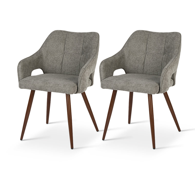 Sedia da pranzo Sage OFCASA con braccioli in lino grigio e gambe in metallo effetto noce - design scandinavo moderno