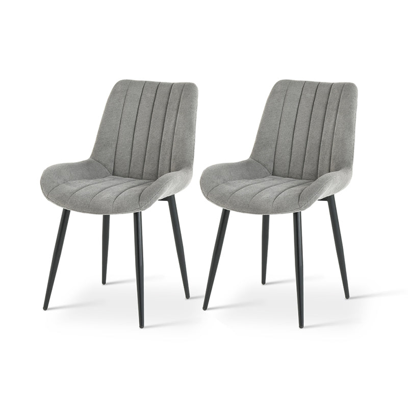 Sedia da pranzo moderna Jarvis in tessuto lino beige con gambe metalliche nere e cuciture decorative