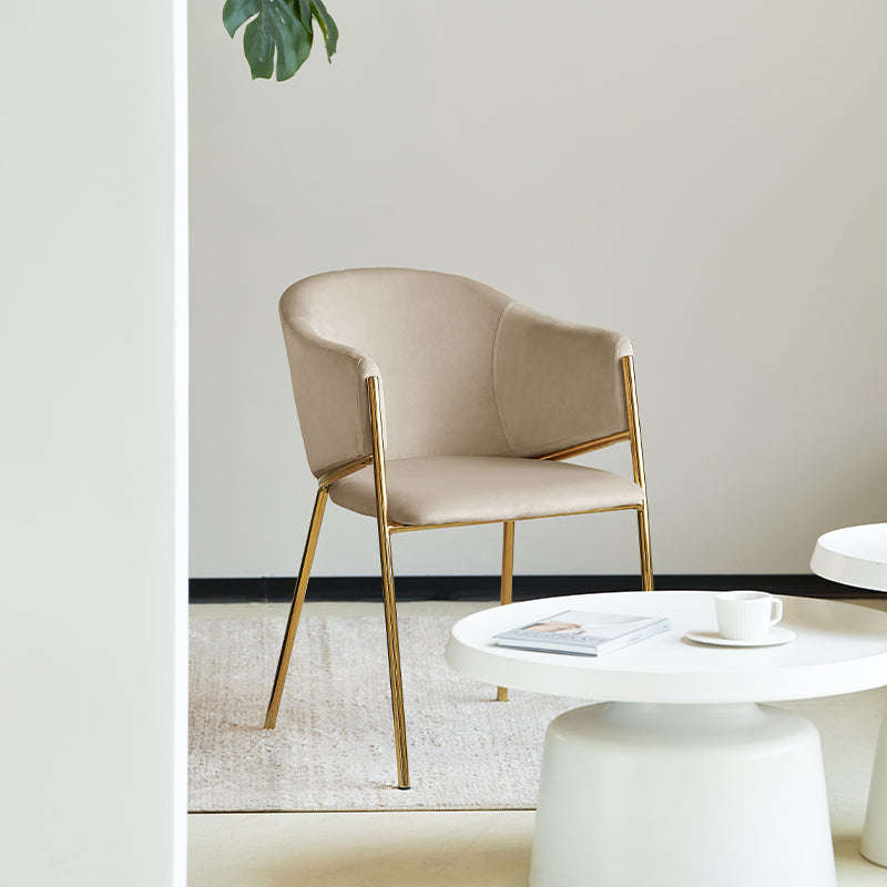 Composizione con 4 sedie Dalila attorno a tavolo rotondo in stile mid-century, perfette per open space