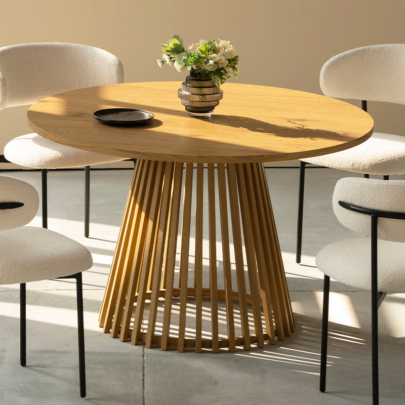 Tavolo da pranzo rotondo Veronica con diametro 120 cm e base metallica moderna, perfetto per riunioni familiari