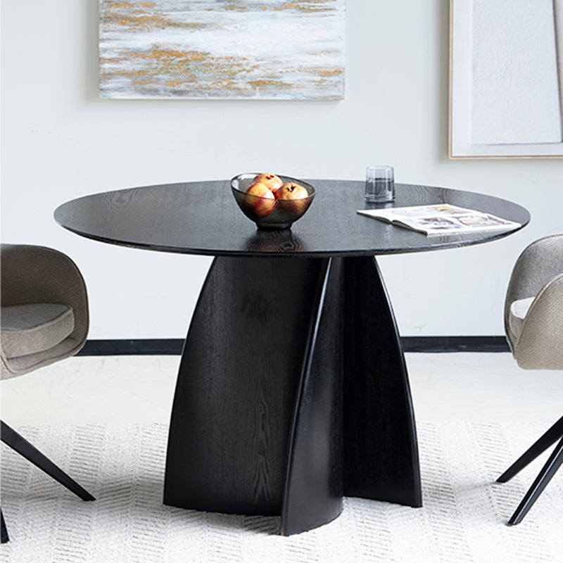 Tavolo rotondo OFCASA Gemma (120 cm) in nero lucido, con piano MDF antigraffio e base a colonna stabile - ideale per open space e cucine.